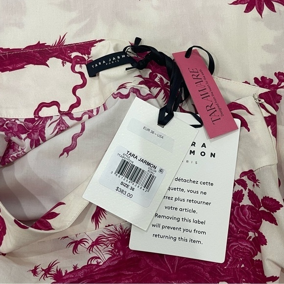 Tara Jarmon NWT Size 36 EU/US 4 Jeanette Ecru Magenta Floral Print A-Line Skirt - Picture 14 of 16